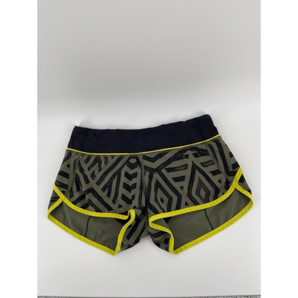 Women's Lululemon Speed Shorts Size 4 Green Black Pattern Running Athletic